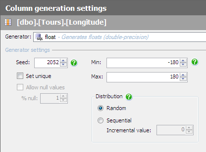 Generating Data - Column Generation Settings